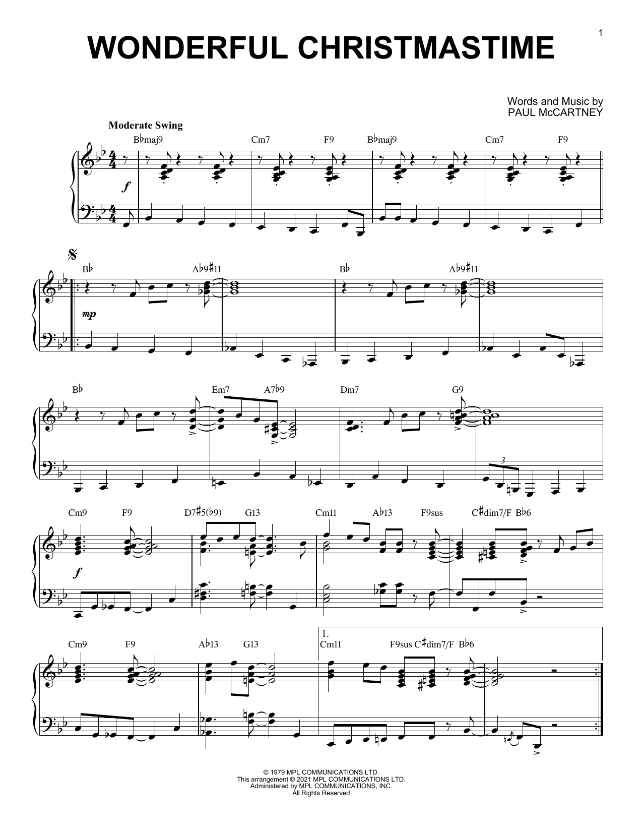 Download Paul McCartney Wonderful Christmastime [Jazz version] (arr. Brent Edstrom) Sheet Music and learn how to play Piano Solo PDF digital score in minutes