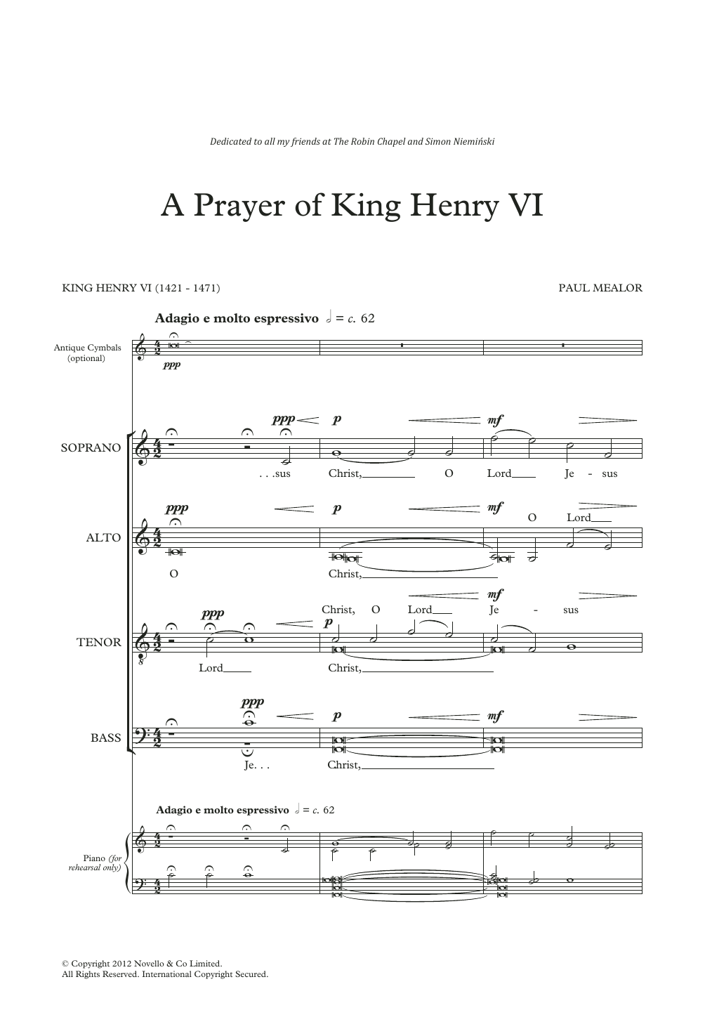 Download Paul Mealor A Prayer Of King Henry VI Sheet Music and learn how to play SATB Choir PDF digital score in minutes