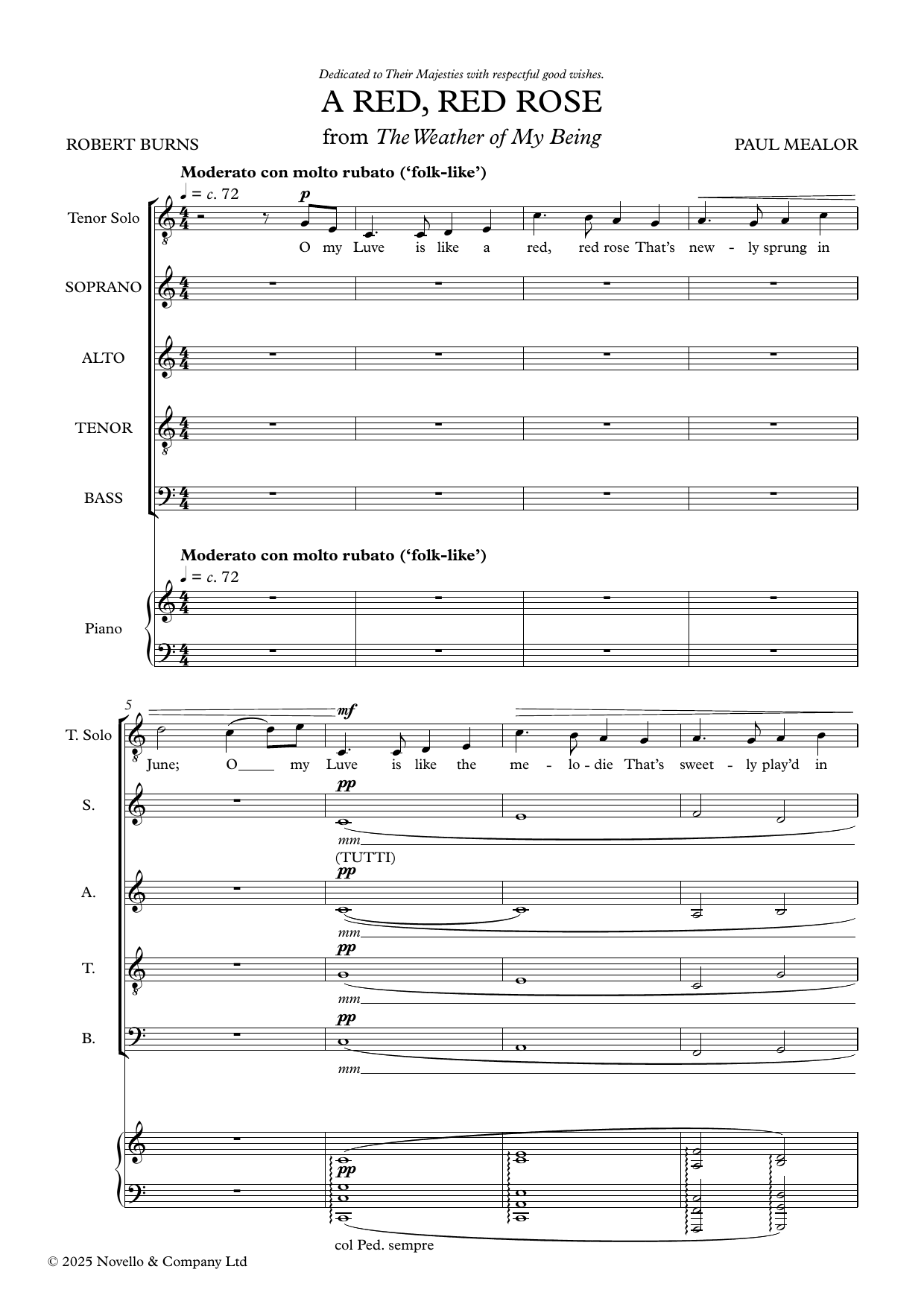 Download Paul Mealor A Red, Red Rose Sheet Music and learn how to play SATB Choir PDF digital score in minutes