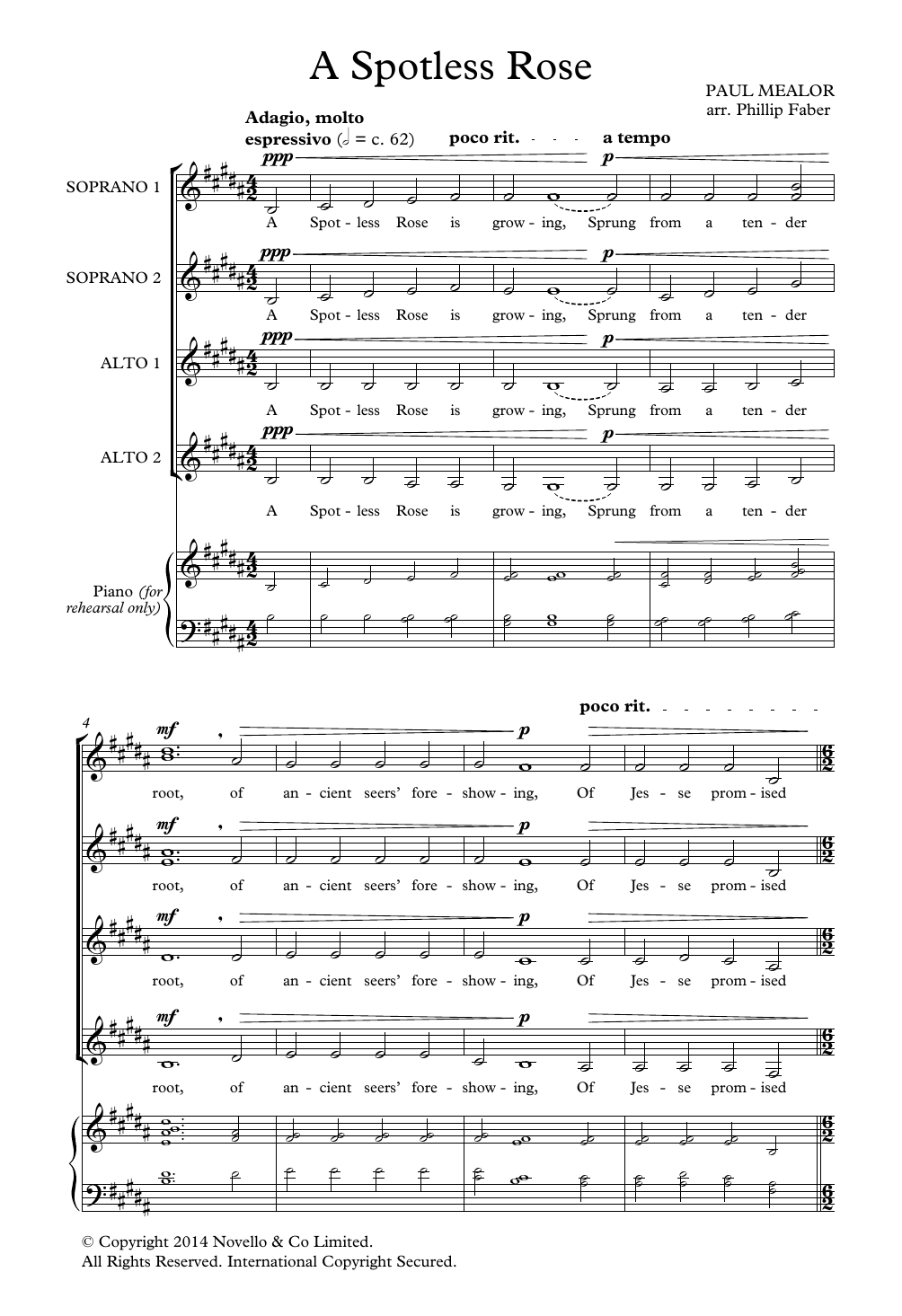Download Paul Mealor A Spotless Rose (arr. Phillip Faber) Sheet Music and learn how to play SSAA Choir PDF digital score in minutes
