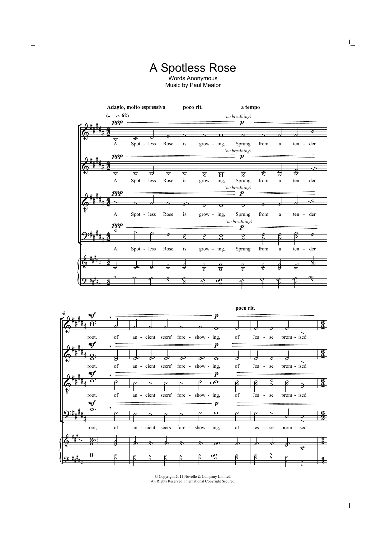 Download Paul Mealor A Spotless Rose Sheet Music and learn how to play SATB Choir PDF digital score in minutes