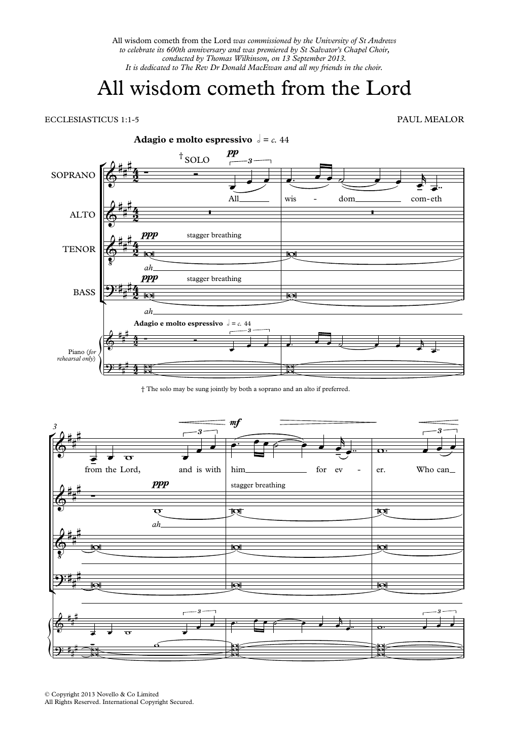 Download Paul Mealor All Wisdom Cometh From The Lord Sheet Music and learn how to play SATB Choir PDF digital score in minutes