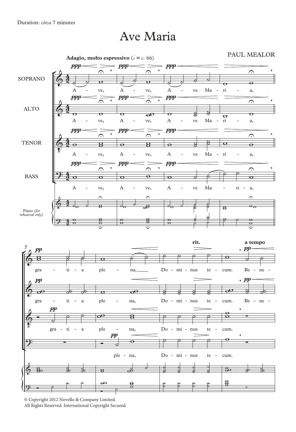 Download Paul Mealor Ave Maria Sheet Music and learn how to play SATB Choir PDF digital score in minutes