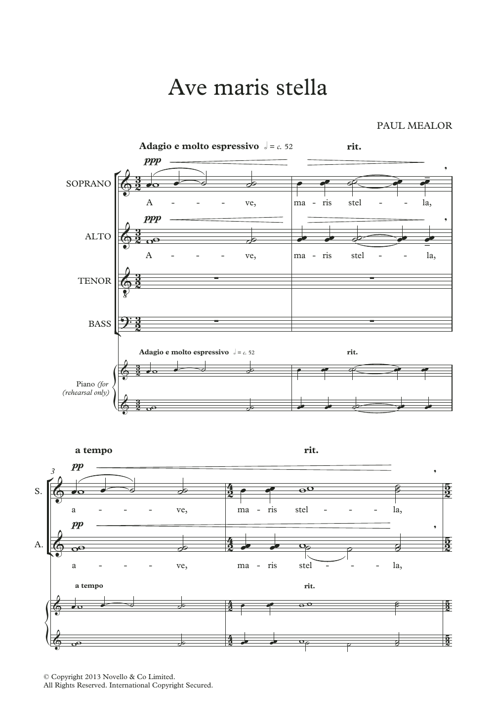 Download Paul Mealor Ave Maris Stella Sheet Music and learn how to play SATB Choir PDF digital score in minutes