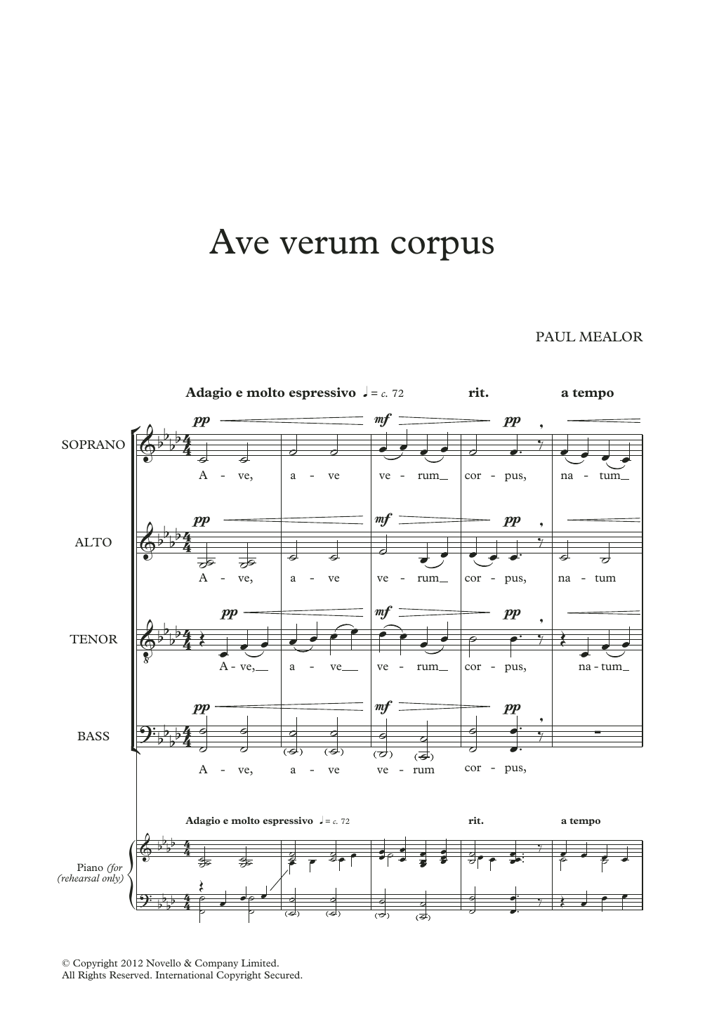 Download Paul Mealor Ave Verum Corpus Sheet Music and learn how to play SATB Choir PDF digital score in minutes