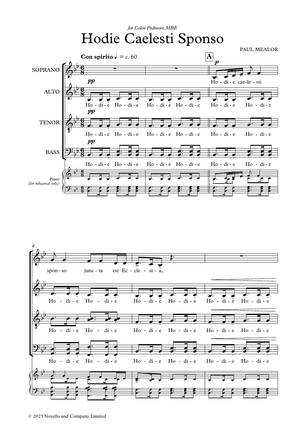 Download Paul Mealor Hodie Caelesti Sponso Sheet Music and learn how to play SATB Choir PDF digital score in minutes