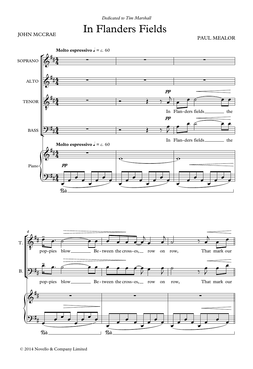 Download Paul Mealor In Flanders Fields Sheet Music and learn how to play SATB Choir PDF digital score in minutes