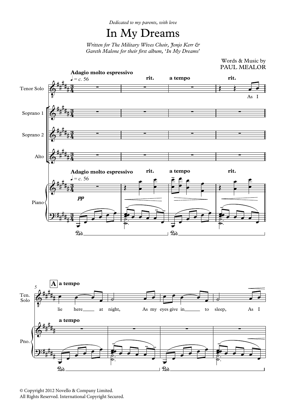 Download Paul Mealor In My Dreams Sheet Music and learn how to play Choir PDF digital score in minutes