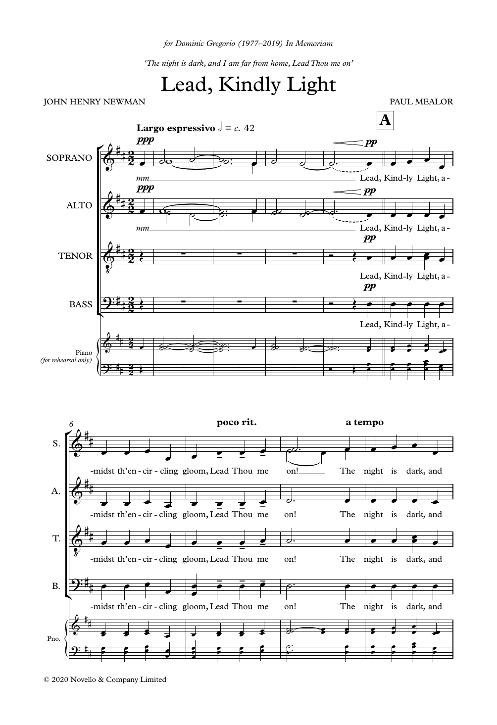 Download Paul Mealor Lead, Kindly Light Sheet Music and learn how to play Choir PDF digital score in minutes