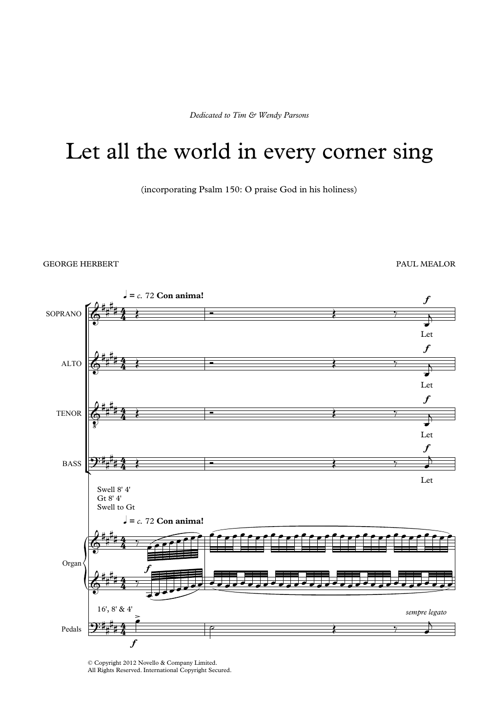 Download Paul Mealor Let All The World In Every Corner Sing Sheet Music and learn how to play SATB Choir PDF digital score in minutes