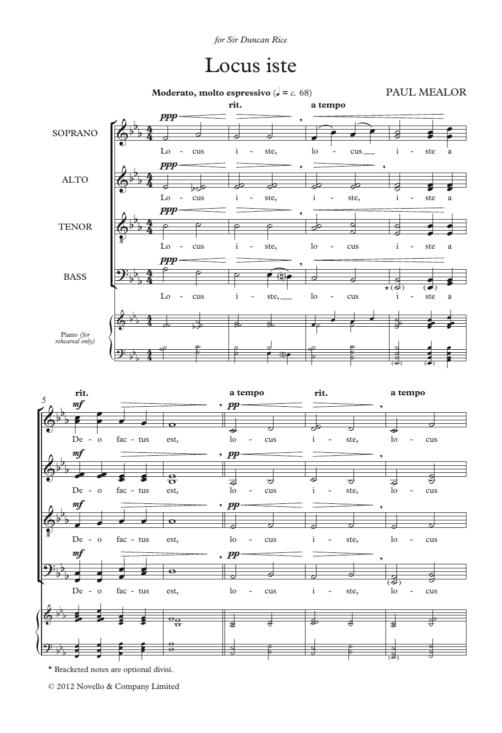 Download Paul Mealor Locus Iste Sheet Music and learn how to play SATB Choir PDF digital score in minutes