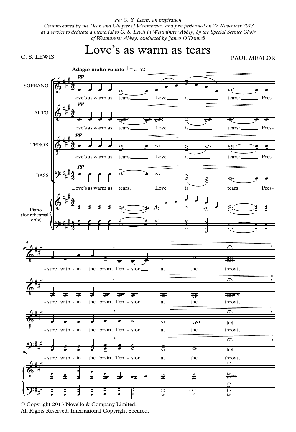Download Paul Mealor Love's As Warm As Tears Sheet Music and learn how to play Choir PDF digital score in minutes