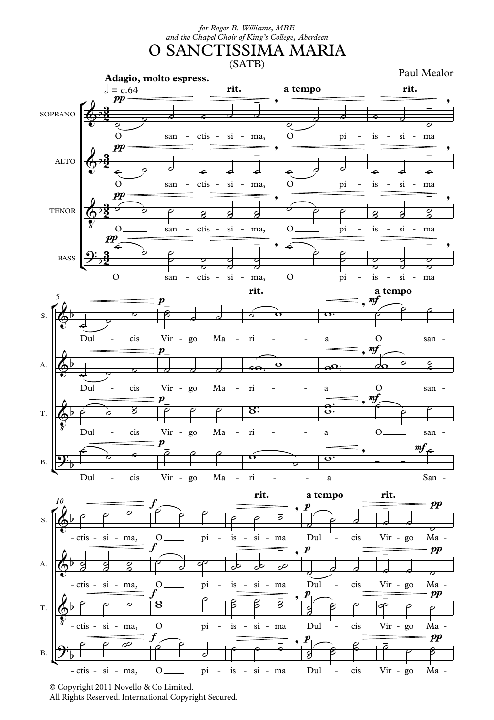 Download Paul Mealor O Sanctissima Maria Sheet Music and learn how to play Choir PDF digital score in minutes