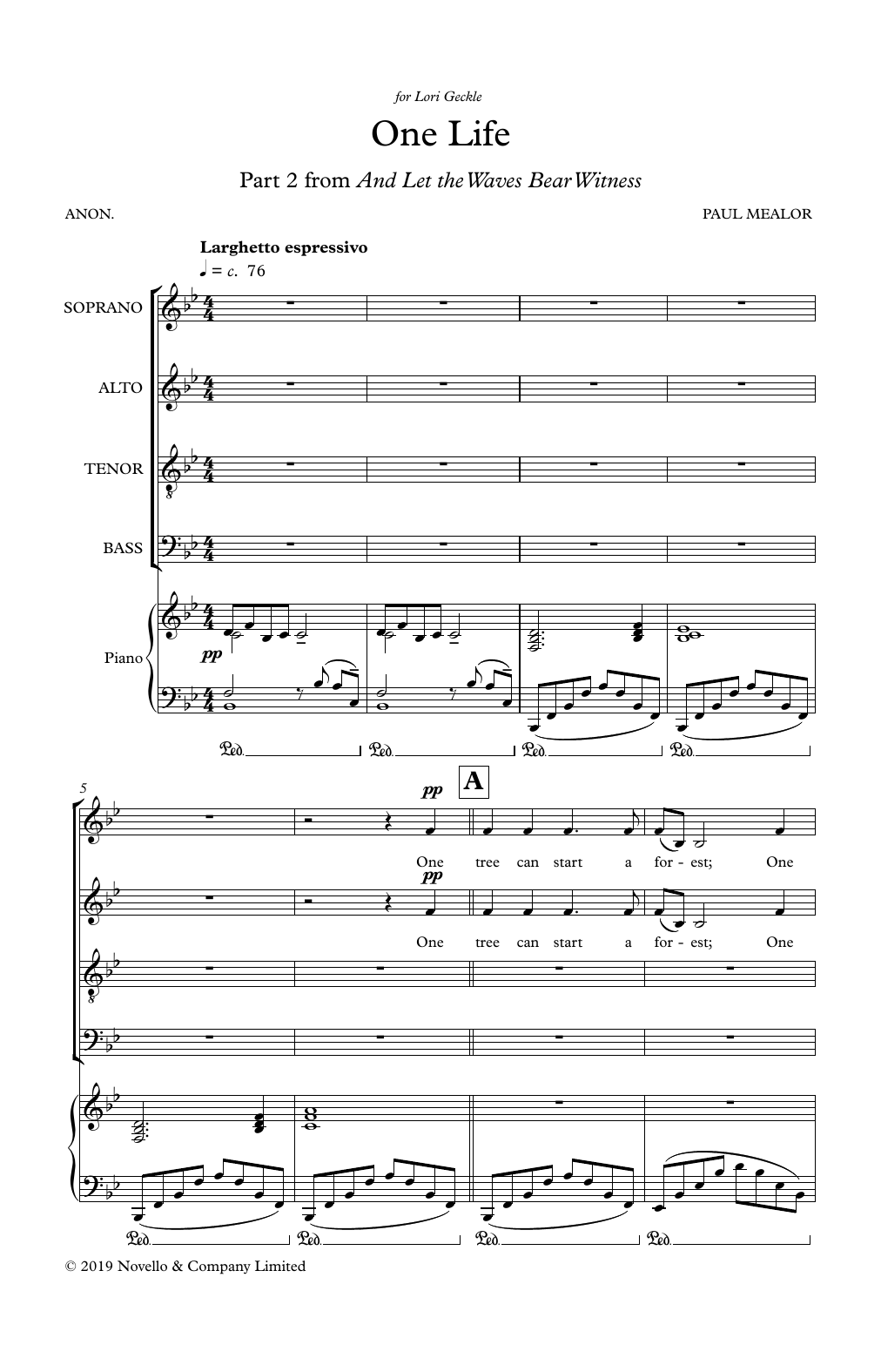 Download Paul Mealor One Life Sheet Music and learn how to play SATB Choir PDF digital score in minutes