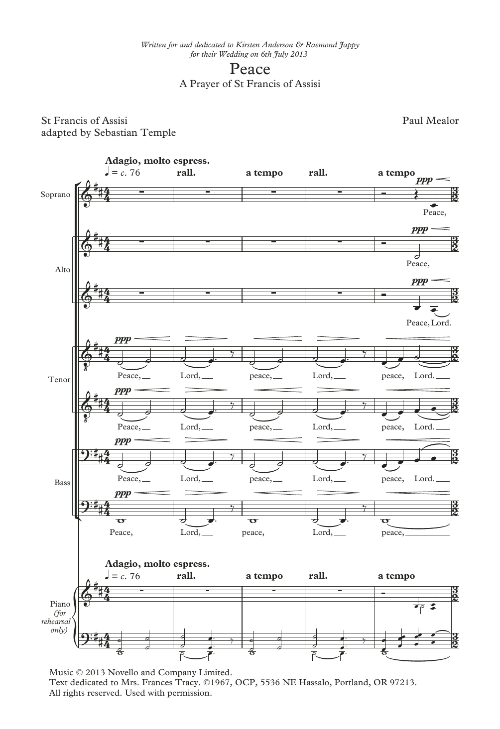 Download Paul Mealor Peace Sheet Music and learn how to play Choir PDF digital score in minutes