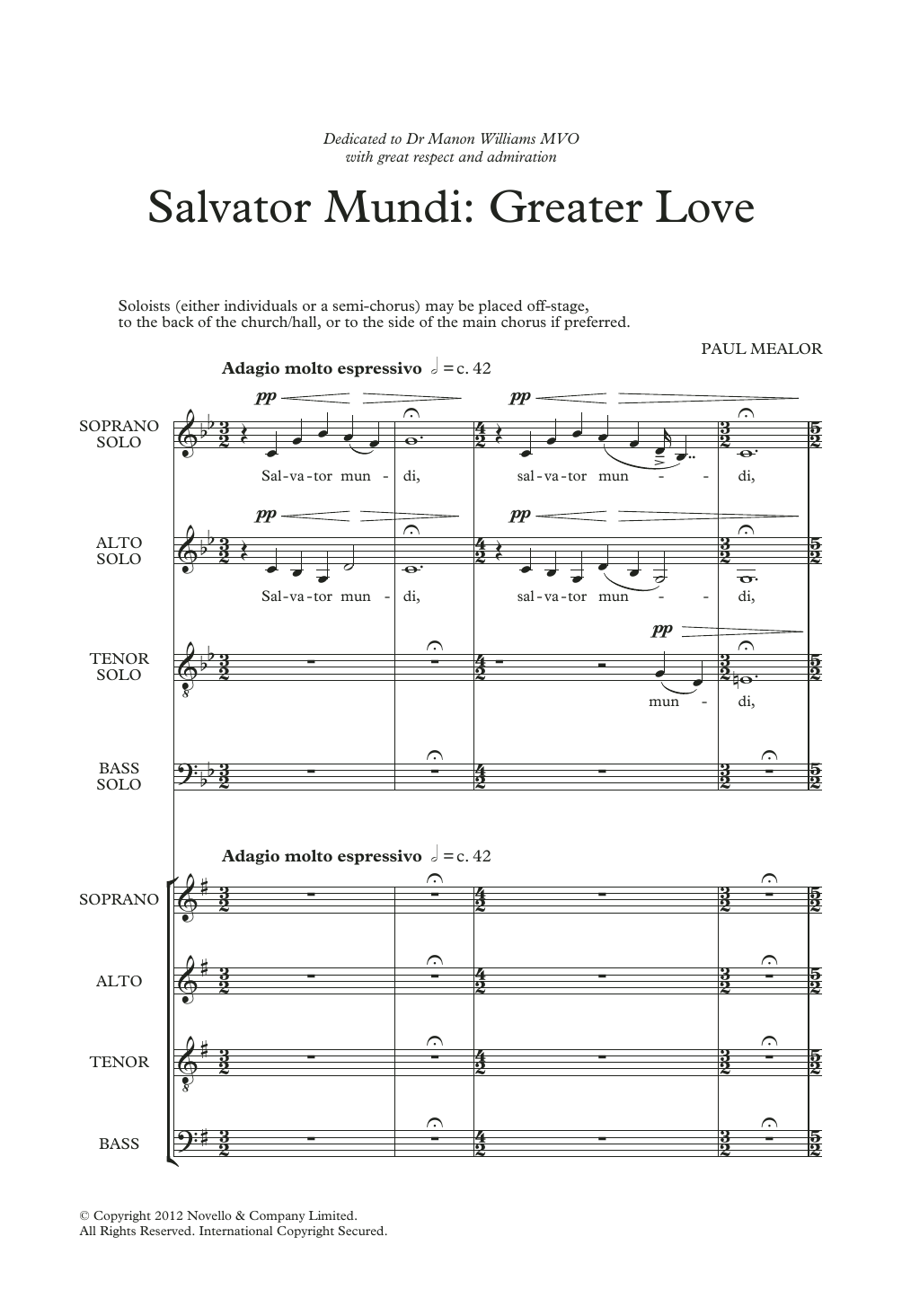Download Paul Mealor Salvator Mundi: Greater Love Sheet Music and learn how to play SATB Choir PDF digital score in minutes