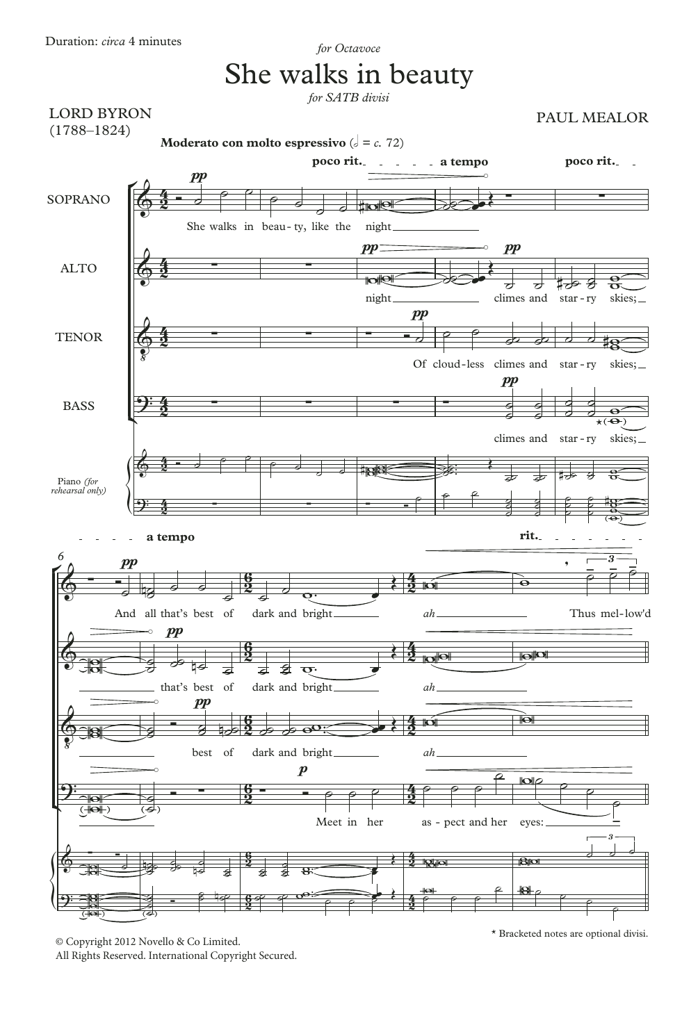Download Paul Mealor She walks in beauty Sheet Music and learn how to play Choir PDF digital score in minutes
