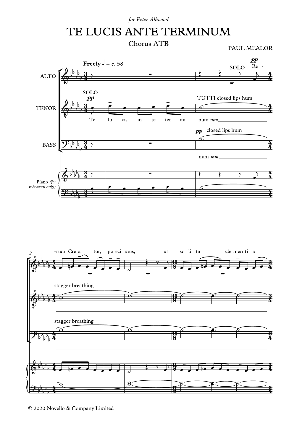 Download Paul Mealor Te Lucis Ante Terminum Sheet Music and learn how to play Choir PDF digital score in minutes