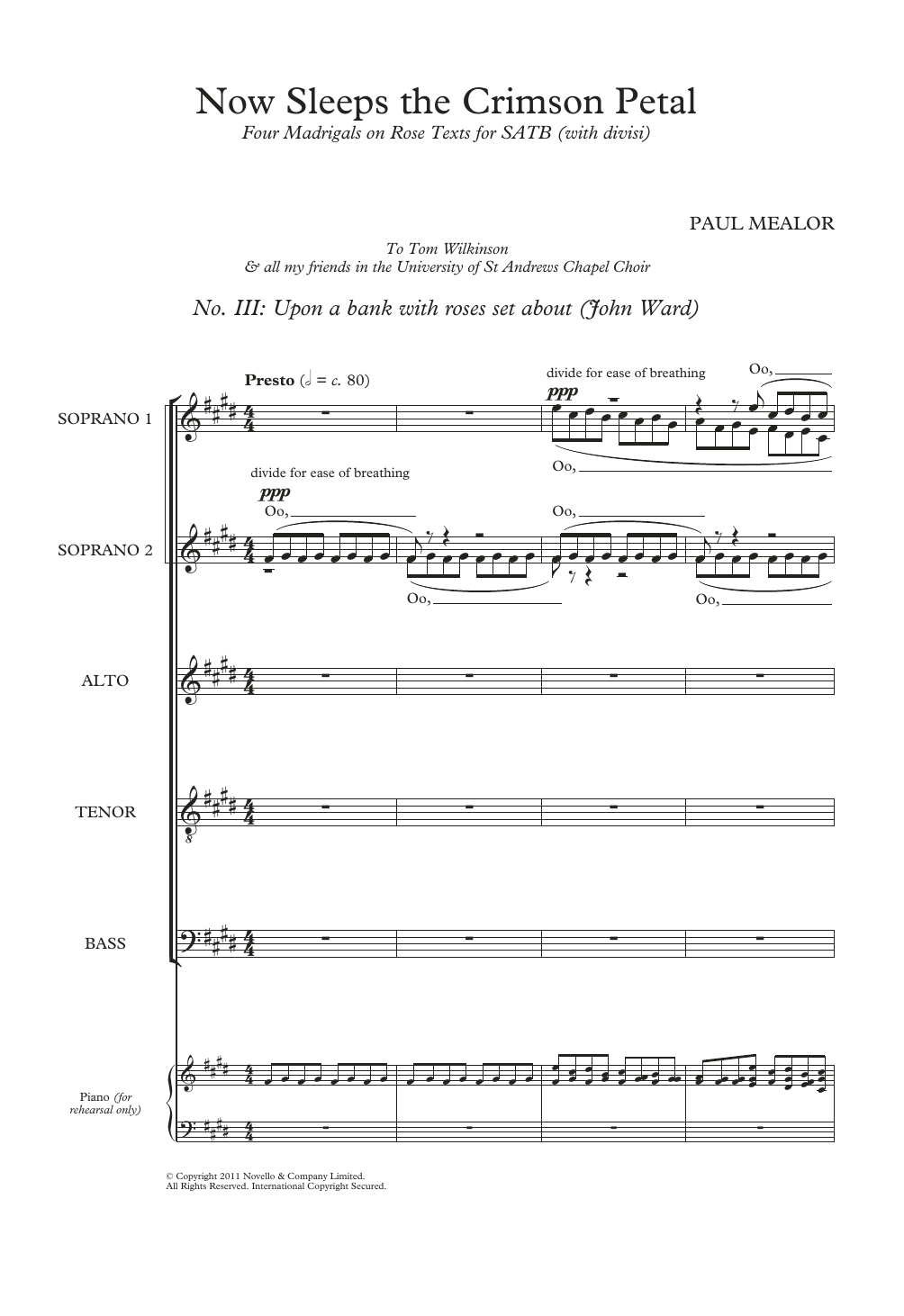 Download Paul Mealor Upon A Bank With Roses Set About (from 'Four Madrigals on Rose Texts') Sheet Music and learn how to play SATB Choir PDF digital score in minutes