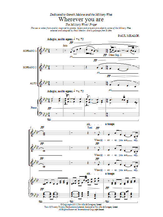 Download Paul Mealor Wherever You Are Sheet Music and learn how to play Piano, Vocal & Guitar PDF digital score in minutes