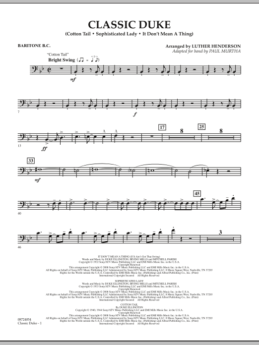 Download Paul Murtha Classic Duke - Baritone B.C. Sheet Music and learn how to play Concert Band PDF digital score in minutes