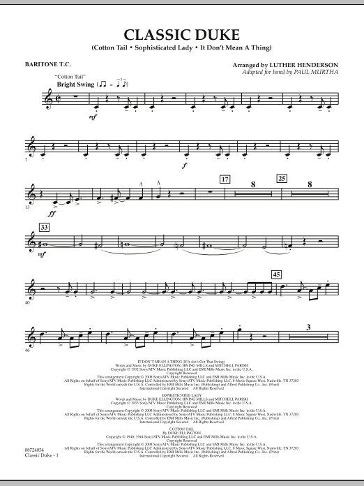 Download Paul Murtha Classic Duke - Baritone T.C. Sheet Music and learn how to play Concert Band PDF digital score in minutes