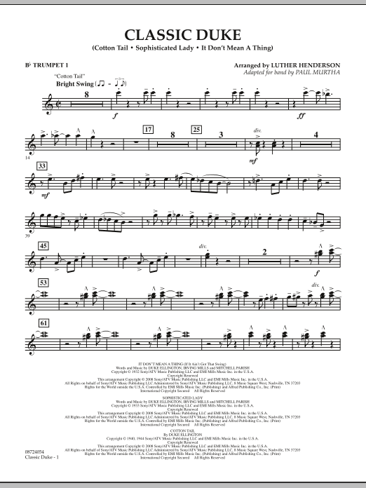 Download Paul Murtha Classic Duke - Bb Trumpet 1 Sheet Music and learn how to play Concert Band PDF digital score in minutes