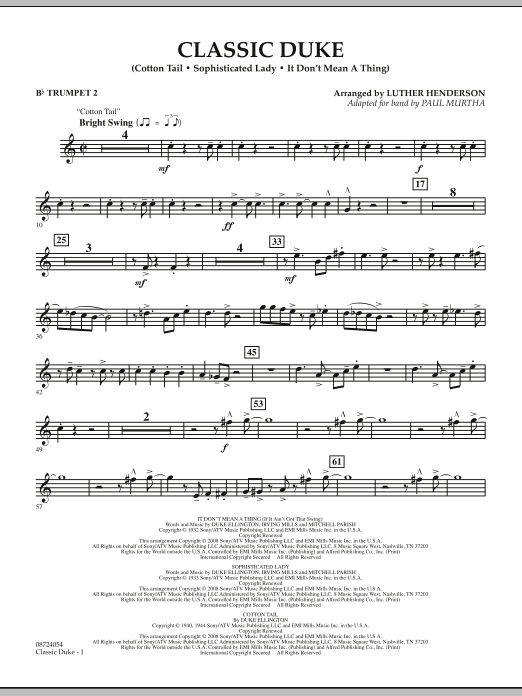 Download Paul Murtha Classic Duke - Bb Trumpet 2 Sheet Music and learn how to play Concert Band PDF digital score in minutes