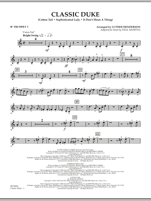 Download Paul Murtha Classic Duke - Bb Trumpet 3 Sheet Music and learn how to play Concert Band PDF digital score in minutes