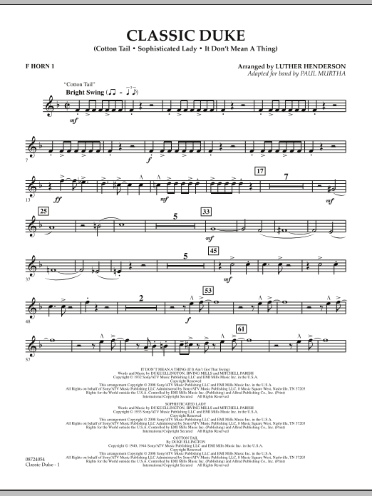 Download Paul Murtha Classic Duke - F Horn 1 Sheet Music and learn how to play Concert Band PDF digital score in minutes