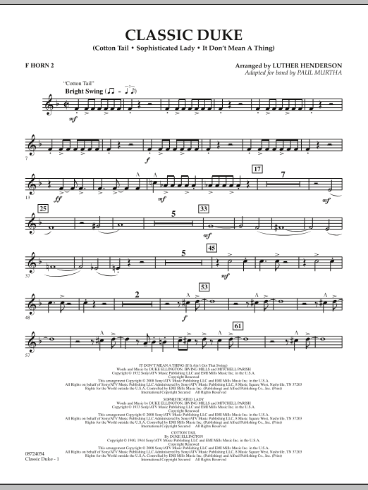 Download Paul Murtha Classic Duke - F Horn 2 Sheet Music and learn how to play Concert Band PDF digital score in minutes