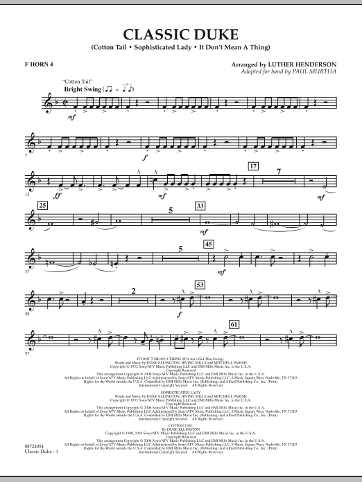 Download Paul Murtha Classic Duke - F Horn 4 Sheet Music and learn how to play Concert Band PDF digital score in minutes