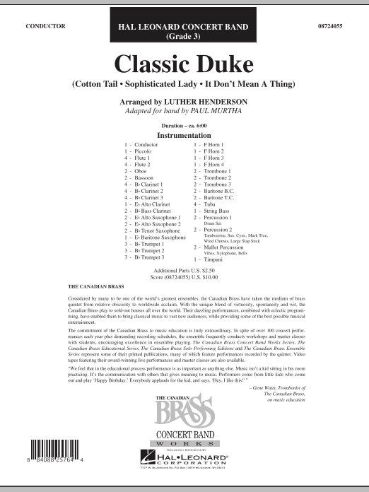 Download Paul Murtha Classic Duke - Full Score Sheet Music and learn how to play Concert Band PDF digital score in minutes
