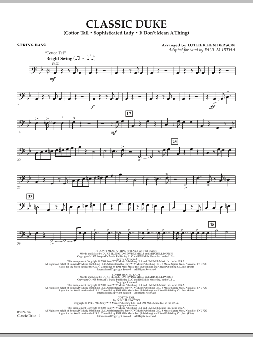 Download Paul Murtha Classic Duke - String Bass Sheet Music and learn how to play Concert Band PDF digital score in minutes