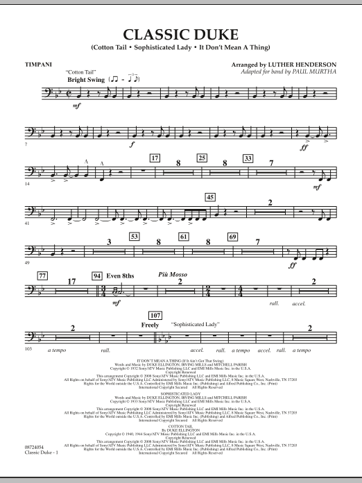 Download Paul Murtha Classic Duke - Timpani Sheet Music and learn how to play Concert Band PDF digital score in minutes