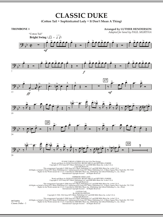 Download Paul Murtha Classic Duke - Trombone 1 Sheet Music and learn how to play Concert Band PDF digital score in minutes