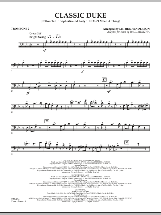 Download Paul Murtha Classic Duke - Trombone 2 Sheet Music and learn how to play Concert Band PDF digital score in minutes
