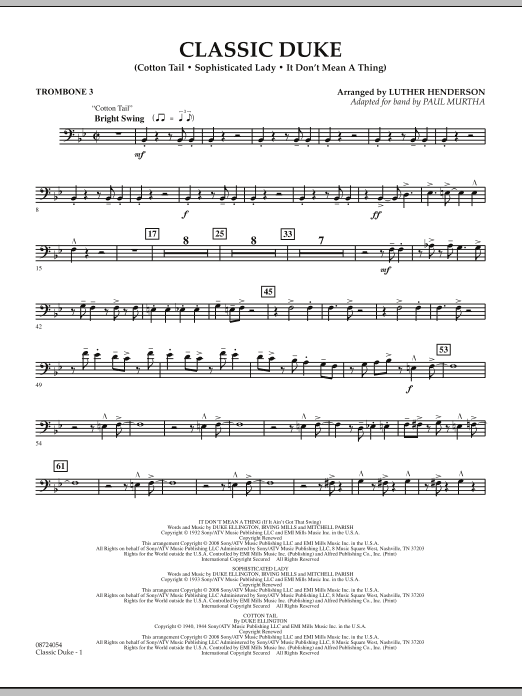 Download Paul Murtha Classic Duke - Trombone 3 Sheet Music and learn how to play Concert Band PDF digital score in minutes