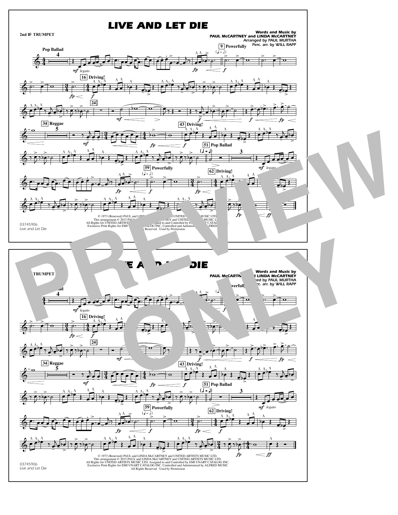 Download Paul Murtha Live and Let Die - 2nd Bb Trumpet Sheet Music and learn how to play Marching Band PDF digital score in minutes
