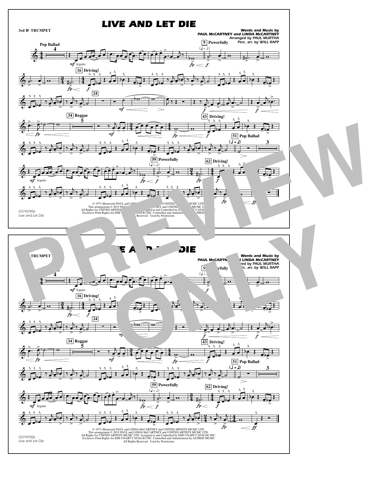 Download Paul Murtha Live and Let Die - 3rd Bb Trumpet Sheet Music and learn how to play Marching Band PDF digital score in minutes