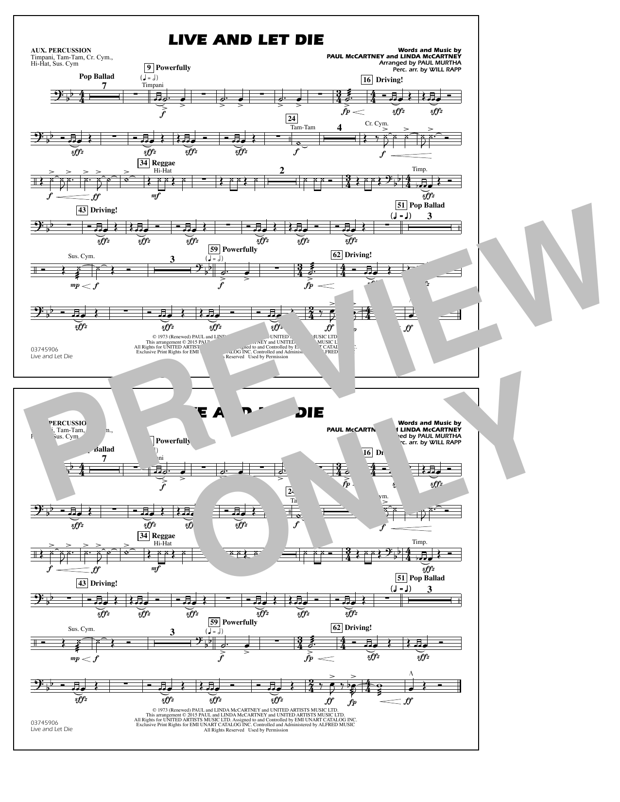 Download Paul Murtha Live and Let Die - Aux Percussion Sheet Music and learn how to play Marching Band PDF digital score in minutes