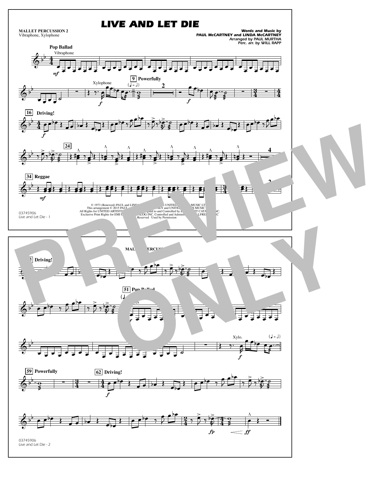 Download Paul Murtha Live and Let Die - Mallet Percussion 2 Sheet Music and learn how to play Marching Band PDF digital score in minutes