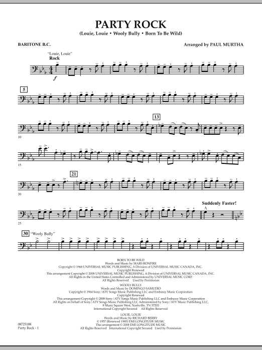 Download Paul Murtha Party Rock - Baritone B.C. Sheet Music and learn how to play Concert Band PDF digital score in minutes