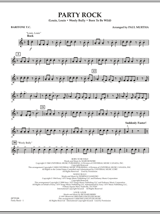 Download Paul Murtha Party Rock - Baritone T.C. Sheet Music and learn how to play Concert Band PDF digital score in minutes