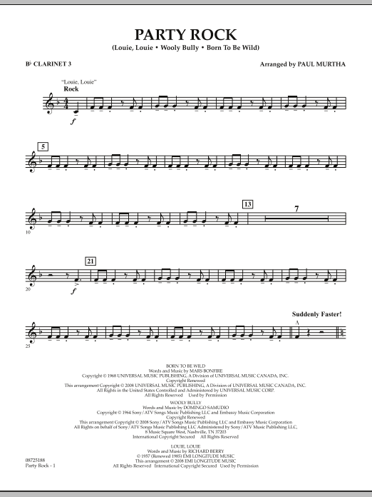 Download Paul Murtha Party Rock - Bb Clarinet 3 Sheet Music and learn how to play Concert Band PDF digital score in minutes