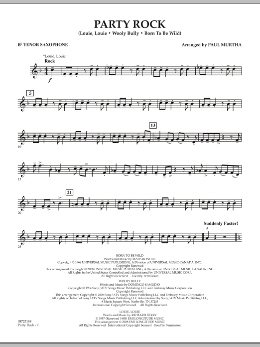 Download Paul Murtha Party Rock - Bb Tenor Saxophone Sheet Music and learn how to play Concert Band PDF digital score in minutes