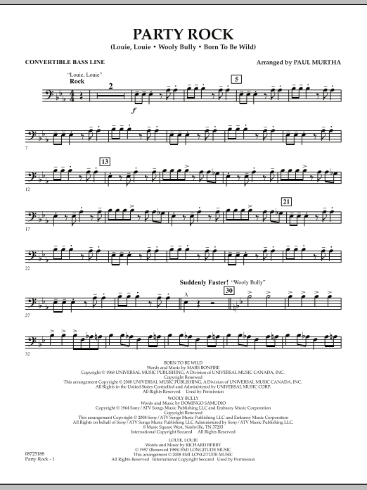 Download Paul Murtha Party Rock - Convertible Bass Line Sheet Music and learn how to play Concert Band PDF digital score in minutes