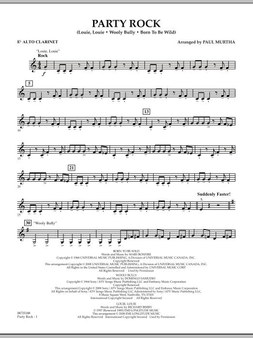 Download Paul Murtha Party Rock - Eb Alto Clarinet Sheet Music and learn how to play Concert Band PDF digital score in minutes