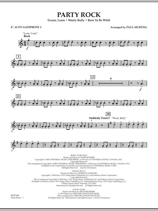 Download Paul Murtha Party Rock - Eb Alto Saxophone 2 Sheet Music and learn how to play Concert Band PDF digital score in minutes