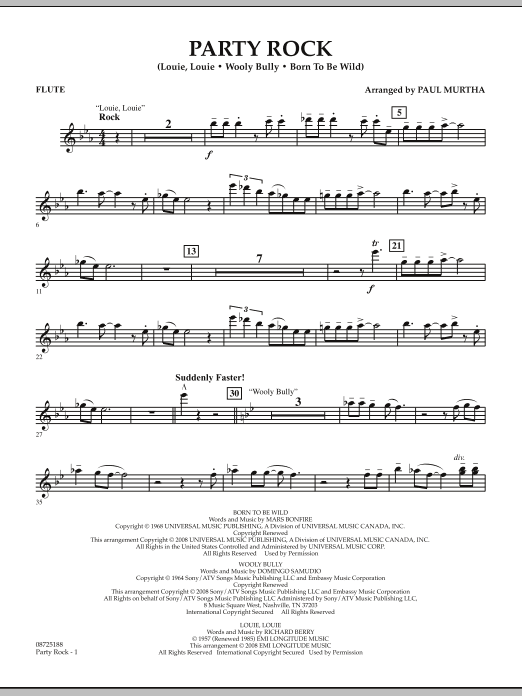 Download Paul Murtha Party Rock - Flute Sheet Music and learn how to play Concert Band PDF digital score in minutes